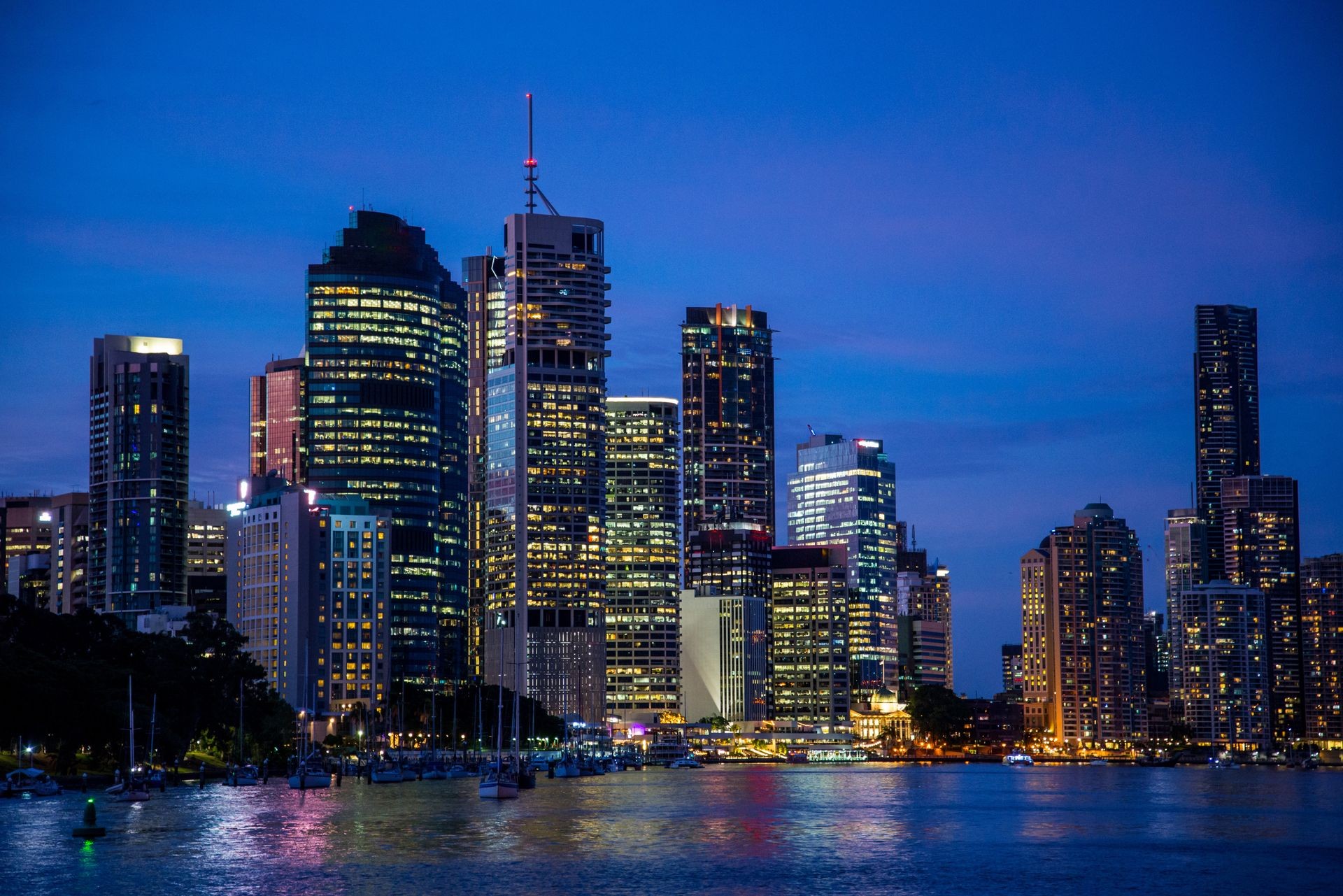 Cityscape image of Brisbane skyline at night. Queensland, Australia. 